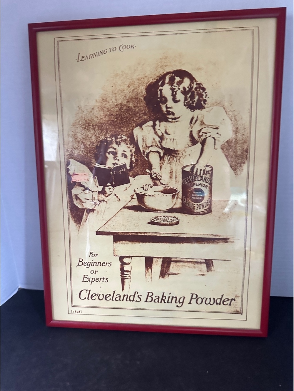 Cleveland’s Baking Powder 1898 Advertising Print Learning to Cook Framed 16x12